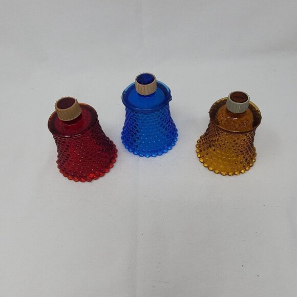 Vintage HOMCO Amber Gold Red Blue HOBNAIL Pattern Votive Peg Cup - Picture 7 of 11